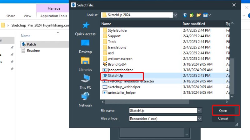 Sketchup 2024: Hướng Dẫn Cài Đặt Chi Tiết, Nhanh Chóng Nhất 17 Vào thư mục Sketchup 2024 chọn file như hình và bấm Open