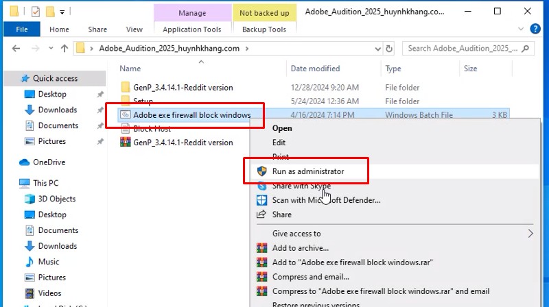 Adobe Audition 2025: Video hướng dẫn cài đặt chi tiết 32 khởi chạy file bằng quyền admin như hình