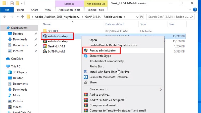 Adobe Audition 2025: Video hướng dẫn cài đặt chi tiết 15 Khởi chạy file bằng quyền admin như hình