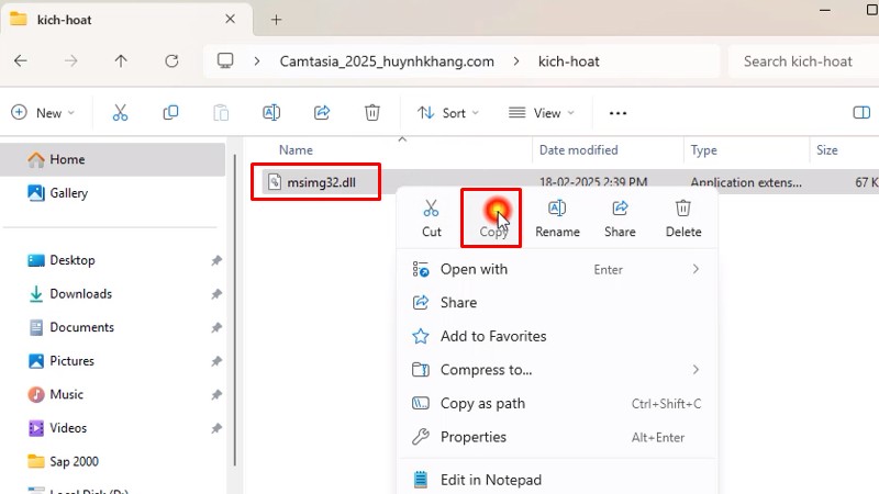 Camtasia 2025: Cài đặt rất dễ và nhanh 15 Copy file như hình