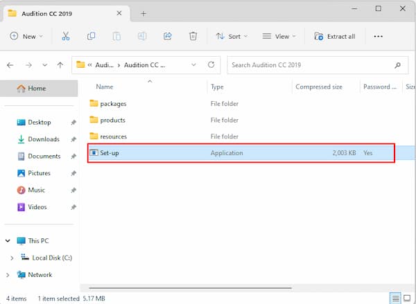 adobe audition cc 2019 Click vào file Set-up.exe
