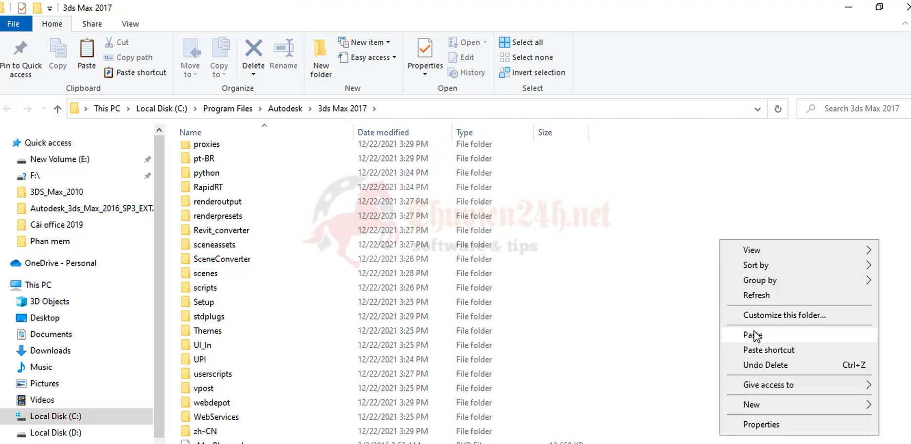 Dán file kích hoạt vào file 3ds Max 2017