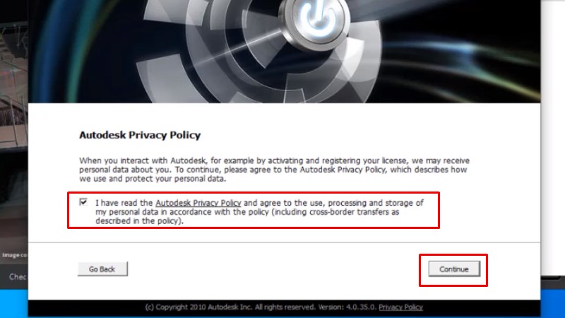 Tích chọn như hình và bấm Continue