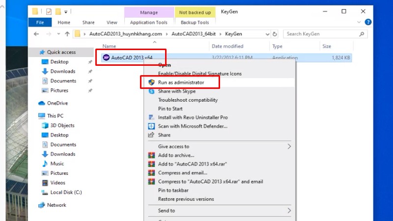 Chuột phải vào file như hình và chọn Run as admin