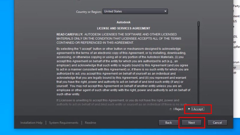 Tích "I Accept"  và bấm Next
