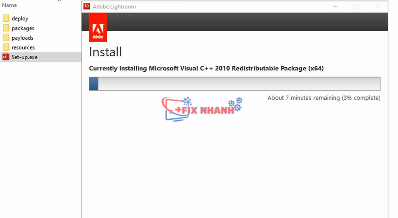 chờ phần mềm lightroom 2017 cài đặt