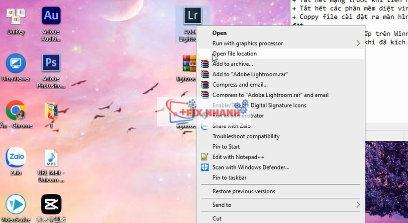 chọn open file location