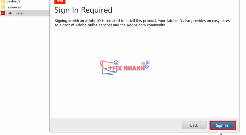 nhấn chọn sign in