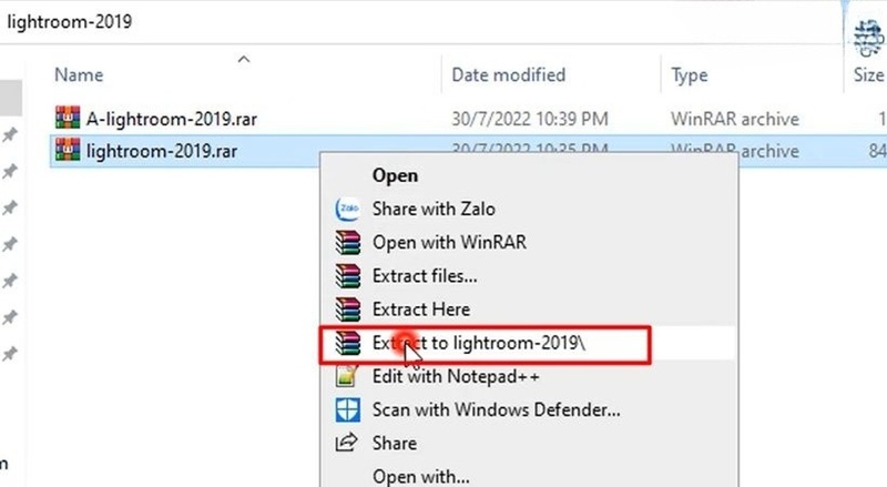 Tiếp tục giải nén lightroom 2019