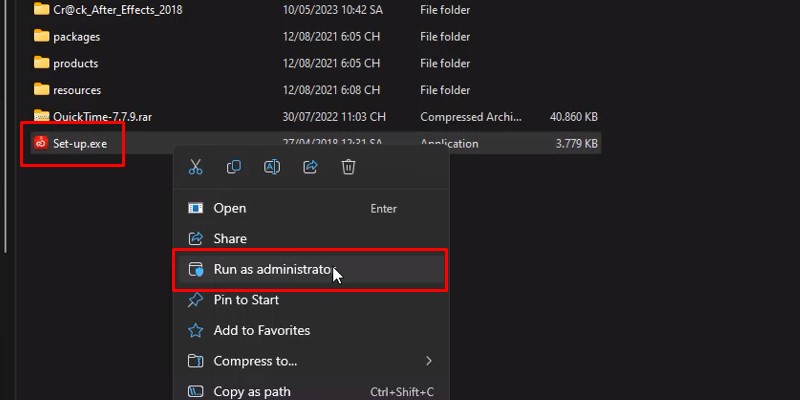 After Effects 2018: Hướng Dẫn Cài Đặt, Tính Năng & Thủ Thuật 11 Chuột phải vào Set-up và chọn Run as Admin