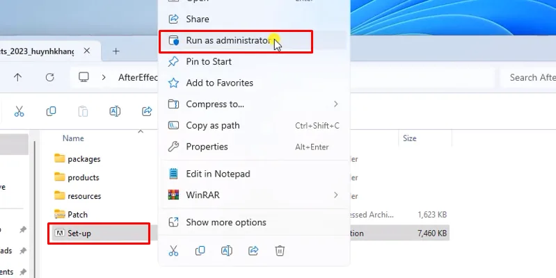 After Effects 2023: Tải Và Cài Đặt Chi Tiết Nhất 11 Chuột phải file setup chọn run as admin