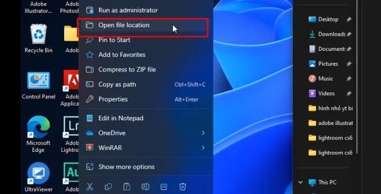 chuột phải vào icon audition cs 6, click chuột phải và chọn như hình